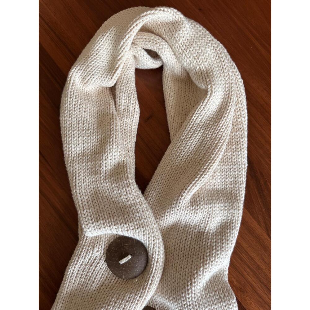 Pure Handknit Scarf Natural Cotton Button Boho One Size - Picture 3 of 4
